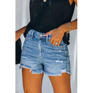 Fashion Casual Solid Ripped Denim Shorts