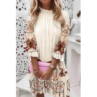 Casual Print Patchwork O Neck Straight Dresses(5 Colors)