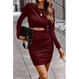 Casual Solid Patchwork O Neck Pencil Skirt Dresses(6 Colors)