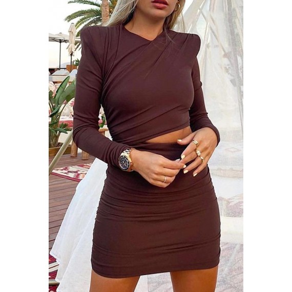 Casual Elegant Solid Hollowed Out Split Joint O Neck Wrapped Skirt Dresses