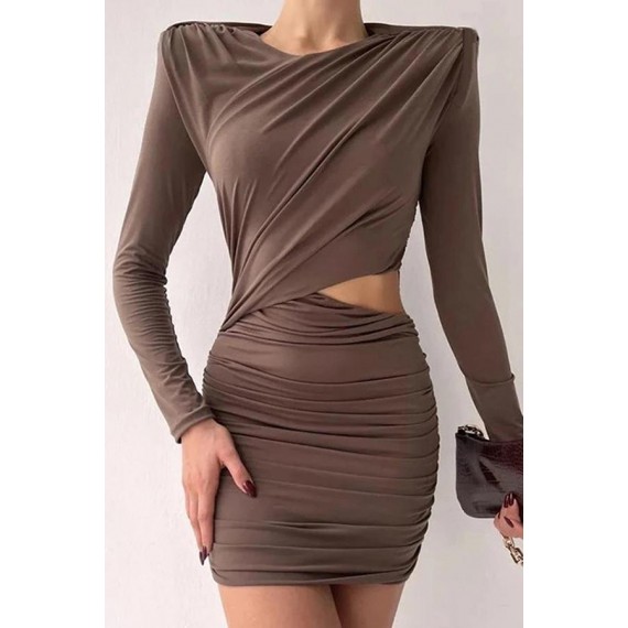 Casual Elegant Solid Hollowed Out Split Joint O Neck Wrapped Skirt Dresses