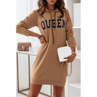 Casual Letter Draw String Hooded Collar Dresses