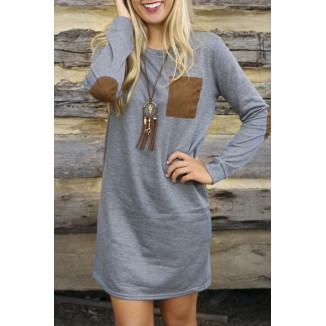 Casual Patchwork  Contrast O Neck Long Sleeve Dresses