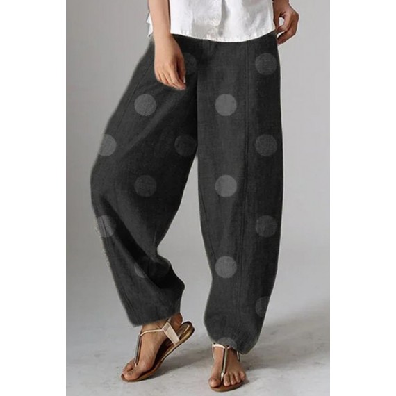 Casual Dot Basic Loose Wide Leg Full Print Bottoms(4 Colors)