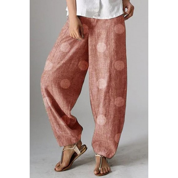 Casual Dot Basic Loose Wide Leg Full Print Bottoms(4 Colors)