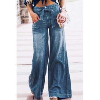 Casual Solid Frenulum Mid Waist Boot Cut Denim Jeans