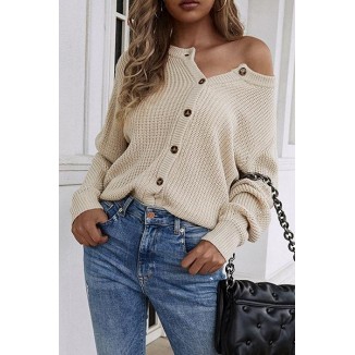 Casual Solid Buckle O Neck Tops Sweater(5 Colors)