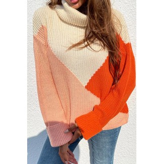Casual Color Lump  Contrast Turndown Collar Tops Sweater