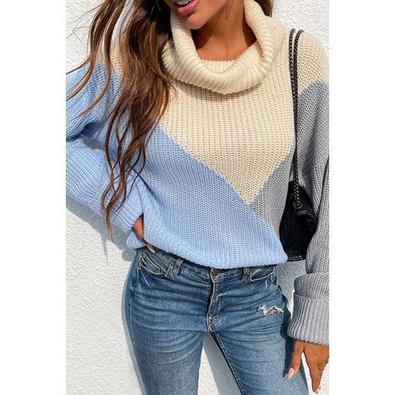 Casual Color Lump  Contrast Turndown Collar Tops Sweater