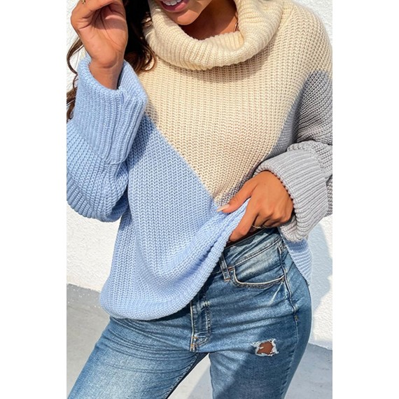 Casual Color Lump  Contrast Turndown Collar Tops Sweater