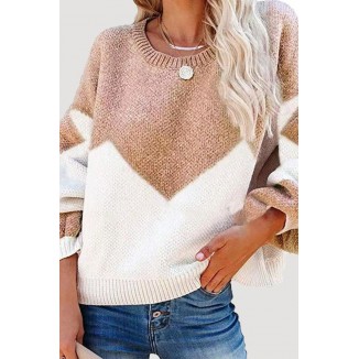 Casual Geometric  Contrast O Neck Tops Sweater