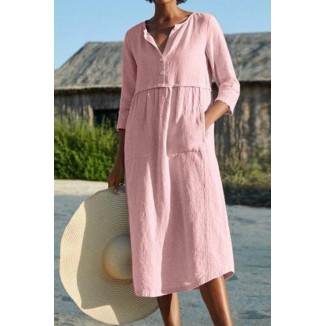 Casual Solid O Neck A Line Maxi Dresses(4 Colors)