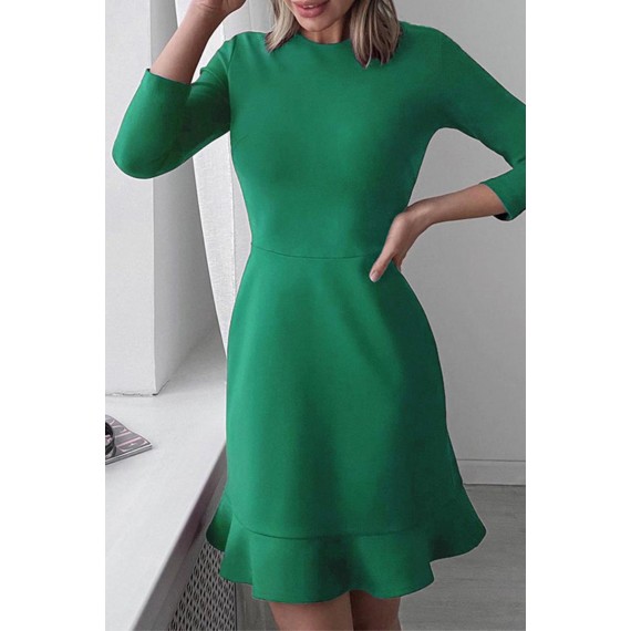 Casual Elegant Solid Split Joint Flounce O Neck Pencil Skirt Dresses