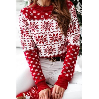 Casual Snowflakes  Contrast O Neck Tops Sweater