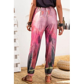 Casual Street Loose Mid Waist Harlan Full Print Bottoms(6 Colors)