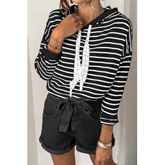 Casual Plaid Striped Patchwork V Neck Hoodies