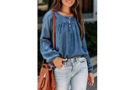 Fashion Solid Buckle V Neck Tops