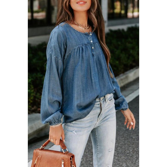 Fashion Solid Buckle V Neck Tops