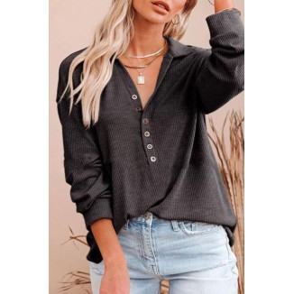 Casual Solid Buckle V Neck Tops