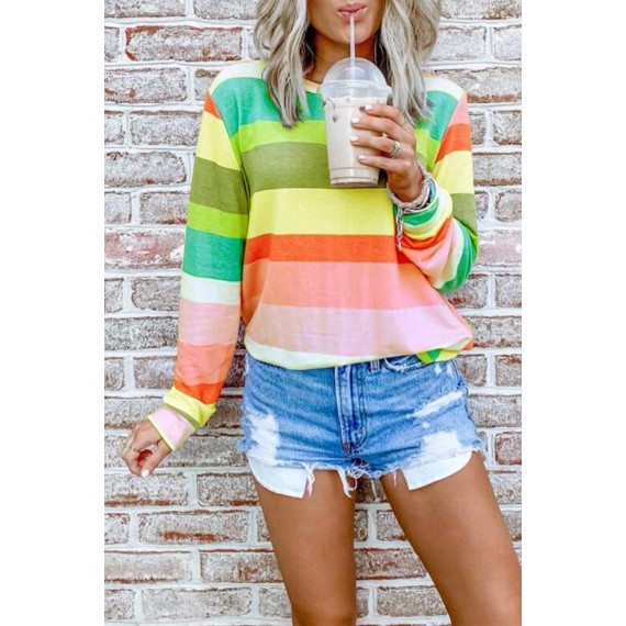 Casual Color Lump Tie Dye Basic O Neck Tops