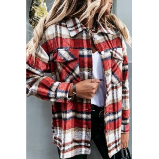 Casual Plaid Buckle Turndown Collar Outerwear(3 Colors)