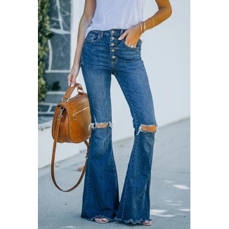 Casual Street Solid Ripped Boot Cut Bottoms