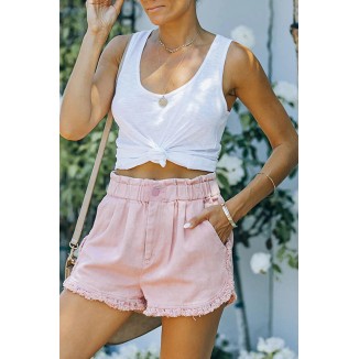 Casual Solid Split Joint Mid Waist Straight Denim Shorts