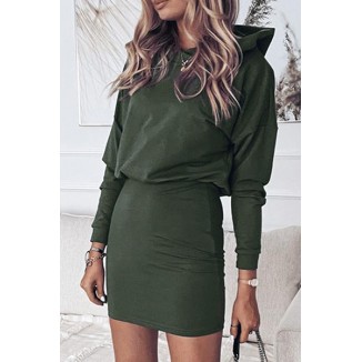 Casual Solid Basic Hooded Collar Pencil Skirt Dresses(3 Colors)