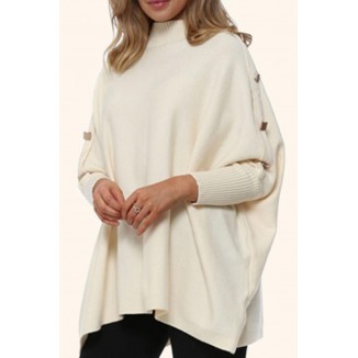 Casual Solid Buckle O Neck Tops Sweater