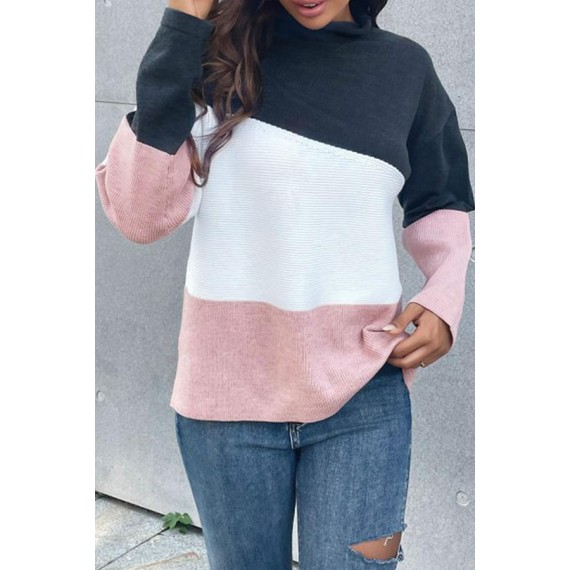 Casual Color Lump Split Joint  Contrast Half A Turtleneck Tops