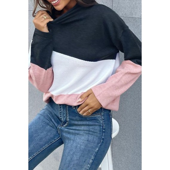 Casual Color Lump Split Joint  Contrast Half A Turtleneck Tops