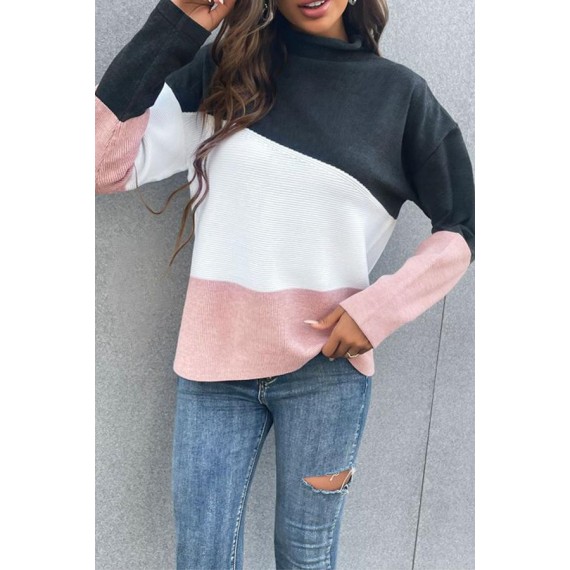 Casual Color Lump Split Joint  Contrast Half A Turtleneck Tops