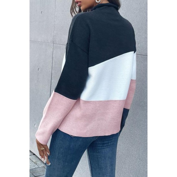 Casual Color Lump Split Joint  Contrast Half A Turtleneck Tops