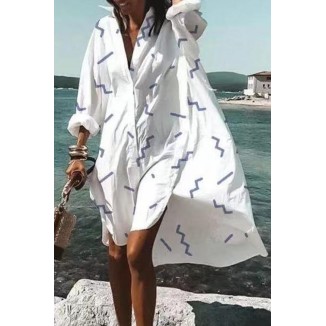 Casual Print V Neck Shirt Dress Dresses(5 Colors)