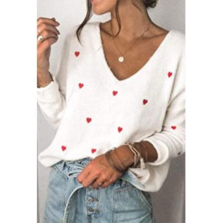 Casual Print Basic V Neck Tops Sweater(4 Colors)