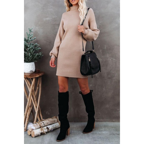 Casual Elegant Solid Split Joint Half A Turtleneck Dresses