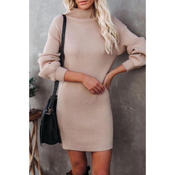 Casual Elegant Solid Split Joint Half A Turtleneck Dresses