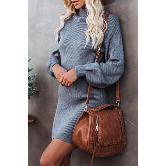 Casual Elegant Solid Split Joint Half A Turtleneck Dresses