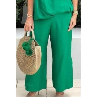 Casual Solid Split Joint Straight Mid Waist Wide Leg Solid Color Bottoms