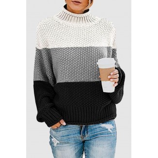 Casual Patchwork Contrast Turtleneck Tops(7 Colors)