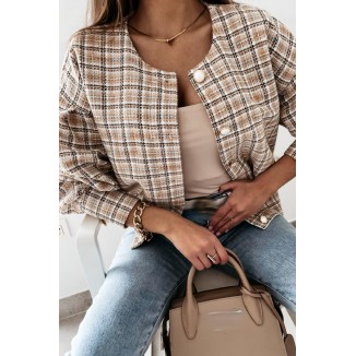 Casual Plaid Patchwork Turndown Collar Outerwear(3 Colors)