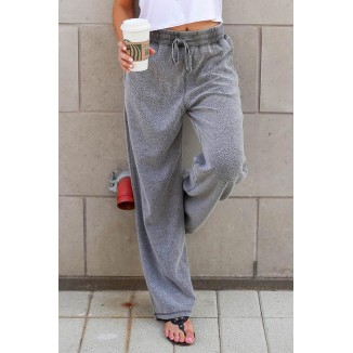 Casual Solid Draw String Pocket Loose Wide Leg Bottoms(5 Colors)