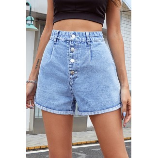 Fashion Casual Solid Patchwork High Waist Loose Denim Shorts