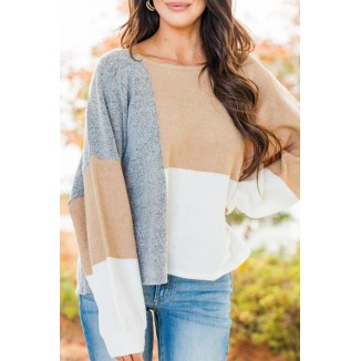 Casual Patchwork  Contrast O Neck Tops Sweater