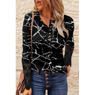 Casual Print Buckle O Neck Tops