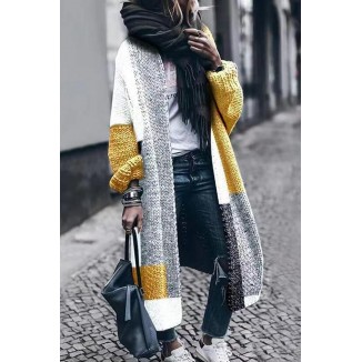 Casual Patchwork Basic Contrast Outerwear Sweater