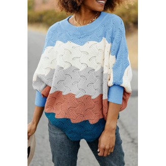 Casual Color Lump  Contrast O Neck Tops Sweater