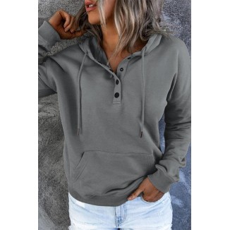 Casual Solid Buttons V Neck Hoodies(9 Colors)