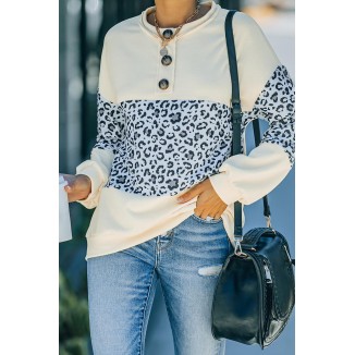 Casual Leopard Buckle O Neck Tops(3 Colors)