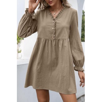 Casual Solid Buckle Stringy Selvedge V Neck A Line Dresses